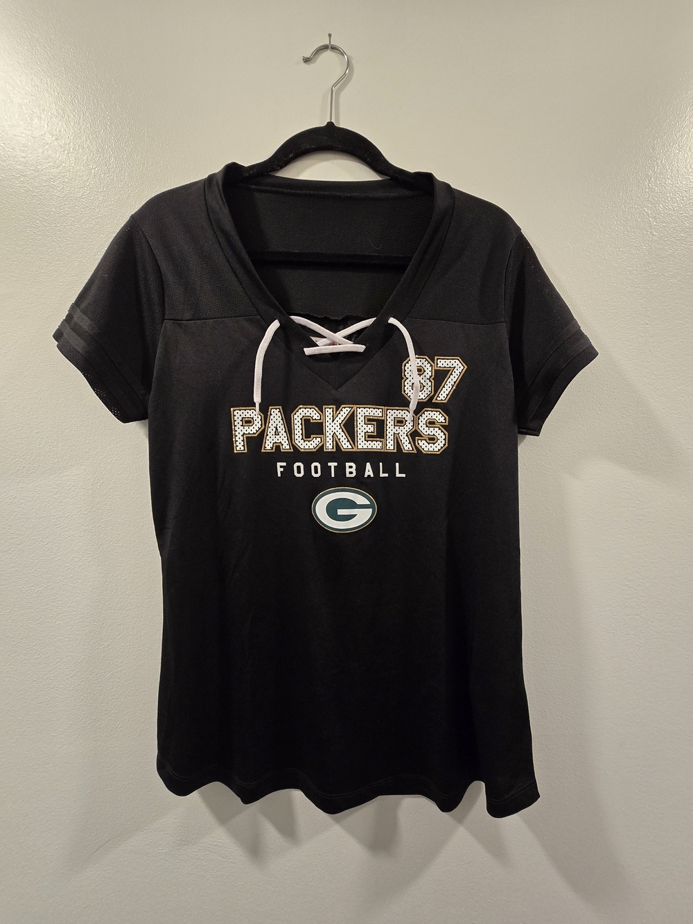 NFL Team Apparel Packers Women's Lace-Up Hoodie - Black & White